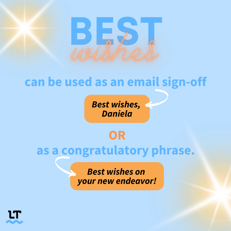 Graphic reads "Best wishes can be used as an email sign-off or as a congratulatory phrase."