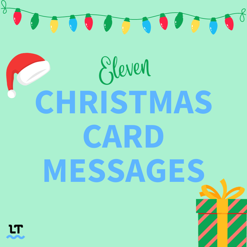 Christmas-themed graphic reads "Eleven Christmas Card Messages."