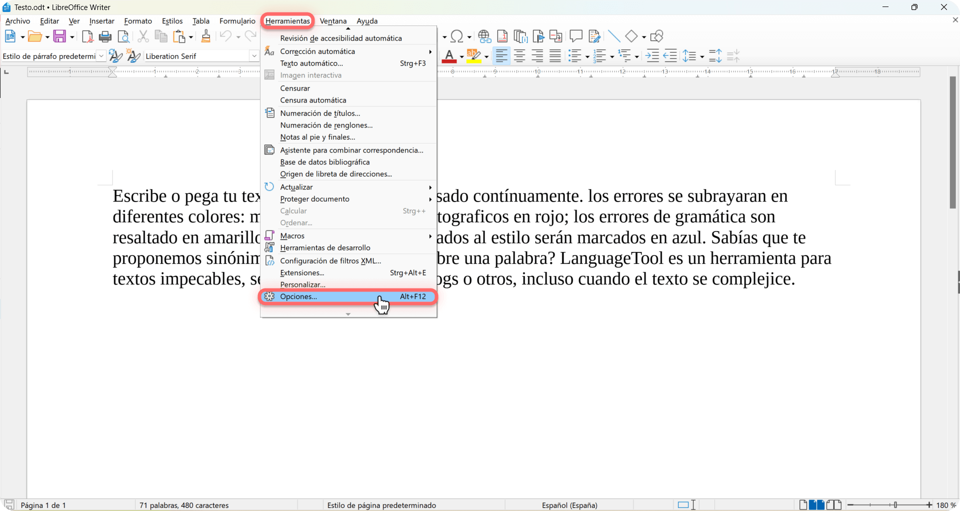 Cómo configurar LanguageTool en LibreOffice.