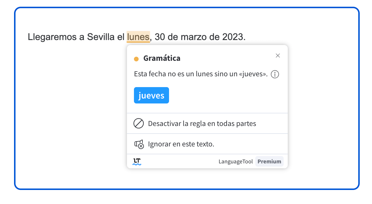 Corrección de fechas incorrectas hechas por LanguageTool.