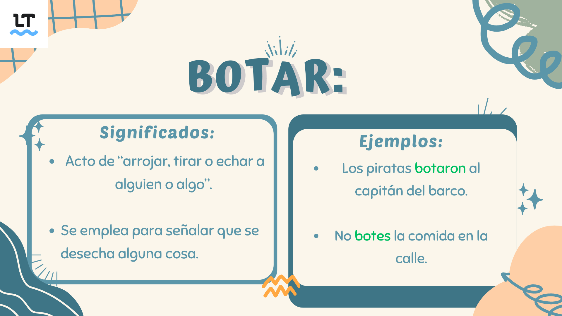 Ejemplos de botar con b y significados.