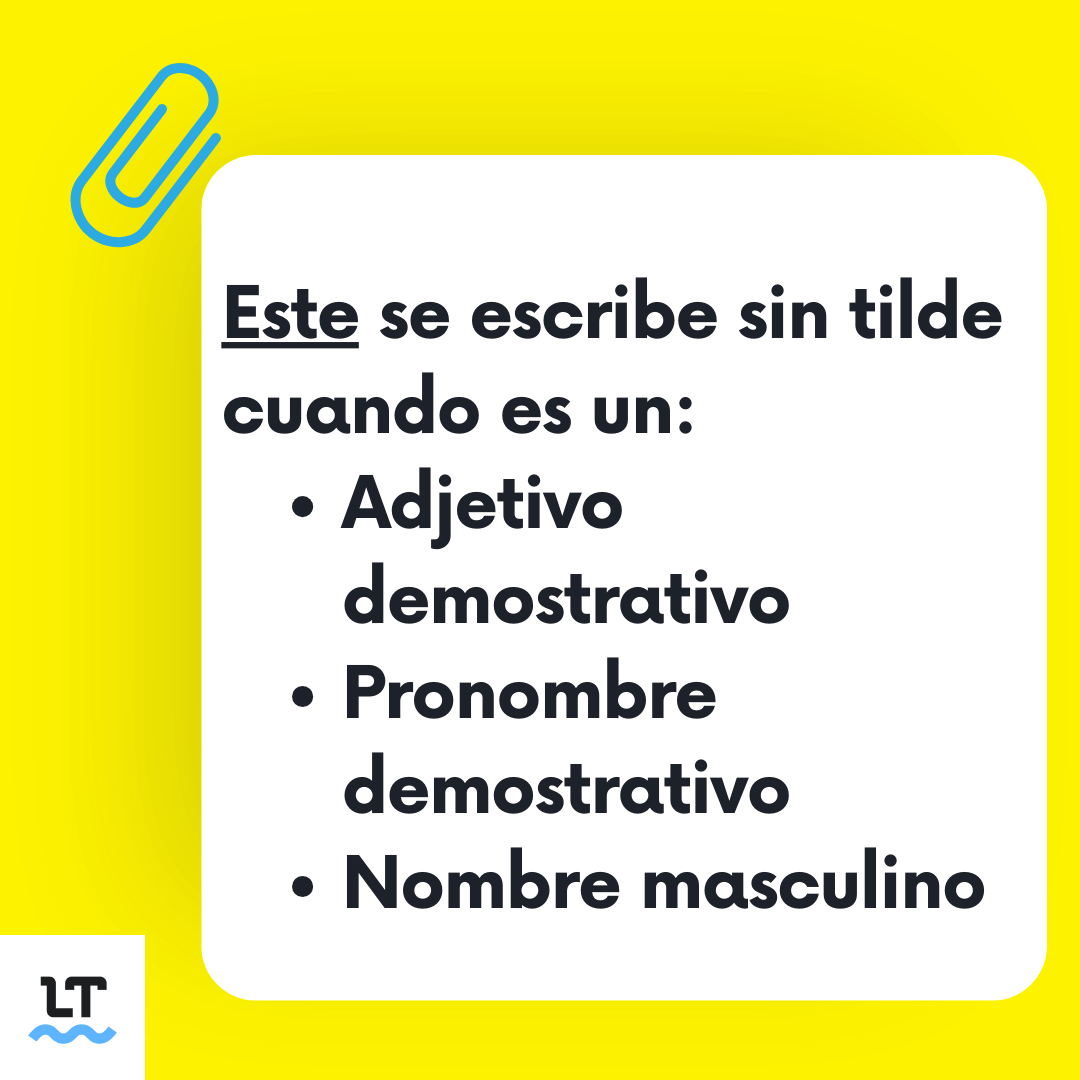 Reglas de escritura de este como pronombre o como adjetivo demostrativo.