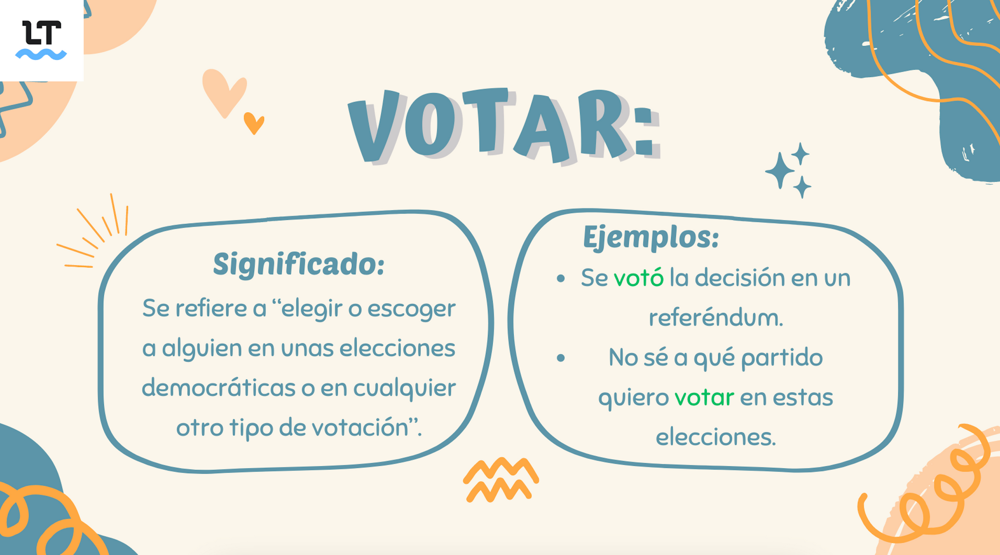 Ejemplos y reglas de votar con “v”.