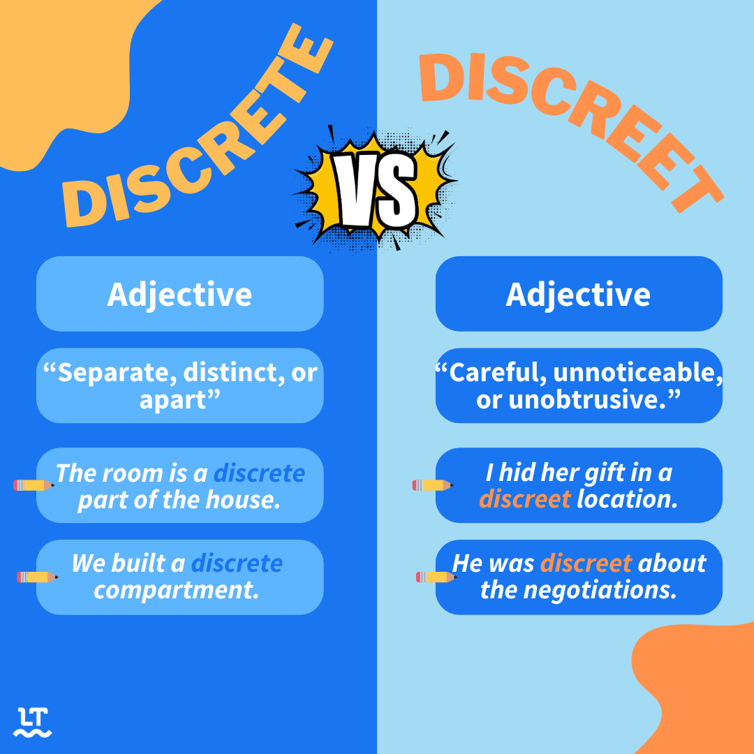 Graphic shows difference between disceet and discrete. 