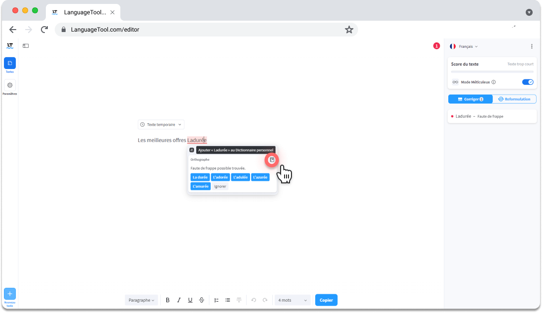 Ajout du mot dans le Dictionnaire en commun du correcteur automatique LanguageTool