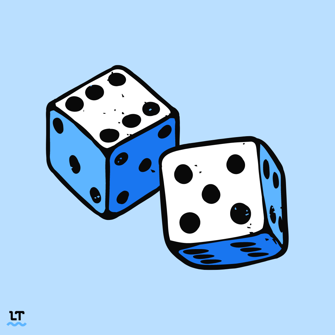 Graphics shows two dice. 