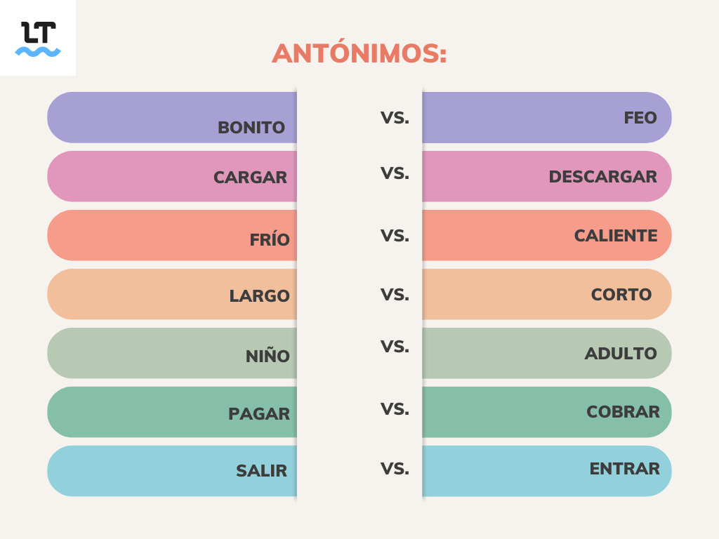 Ejemplos de antónimos del español.