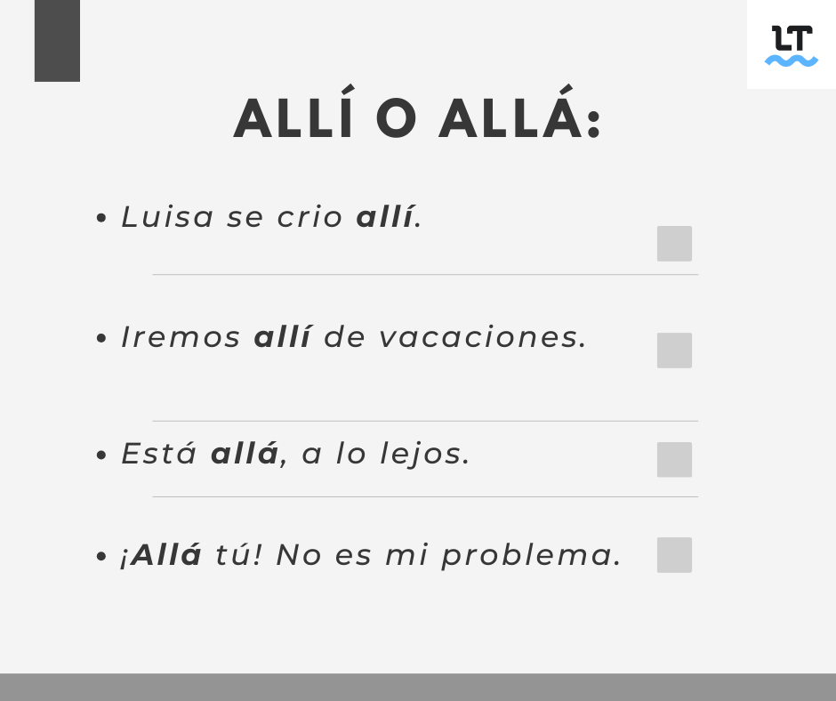 Diferencia entre allí o allá y ejemplos.