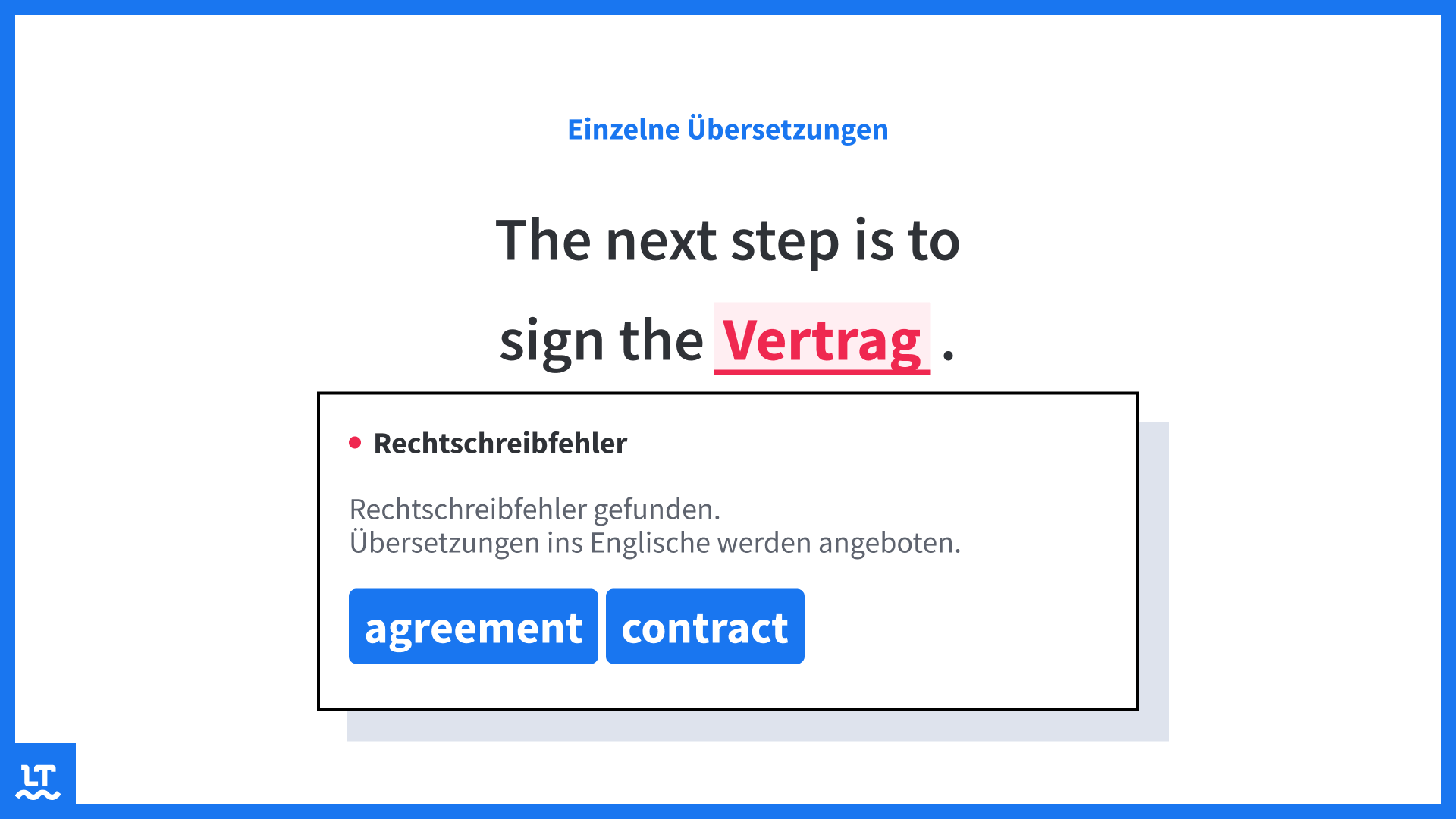 Screenshot 6: Einzelwortübersetzung von "Vertrag" in einem englischen Beispiel