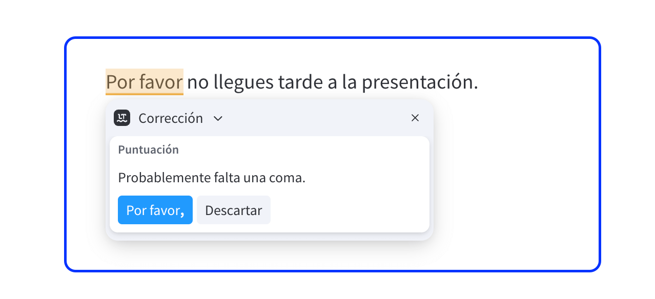 Errores gramaticales y de puntuación detectados por LanguageTool.