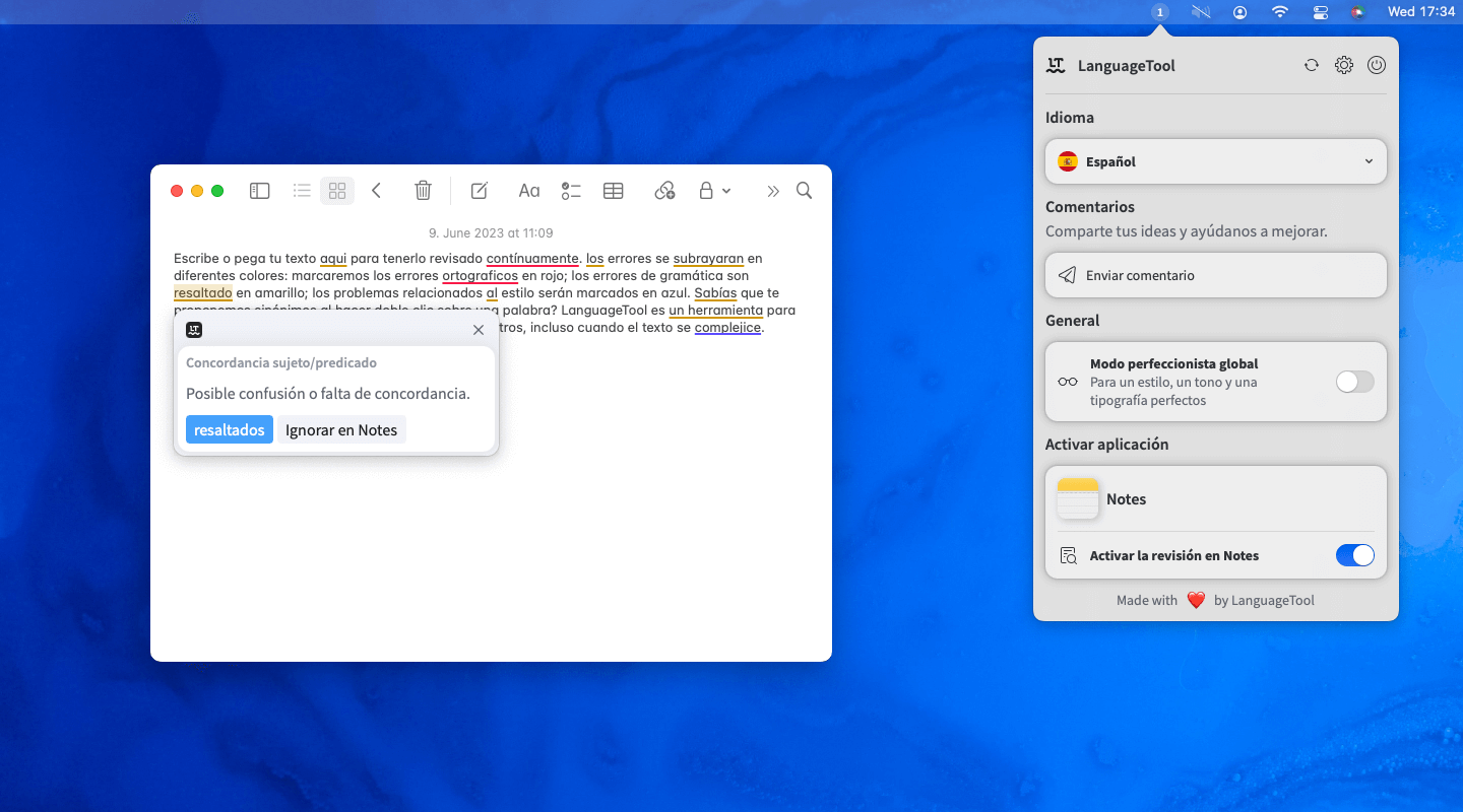 Cómo usar la aplicación de macOS de LanguageTool.