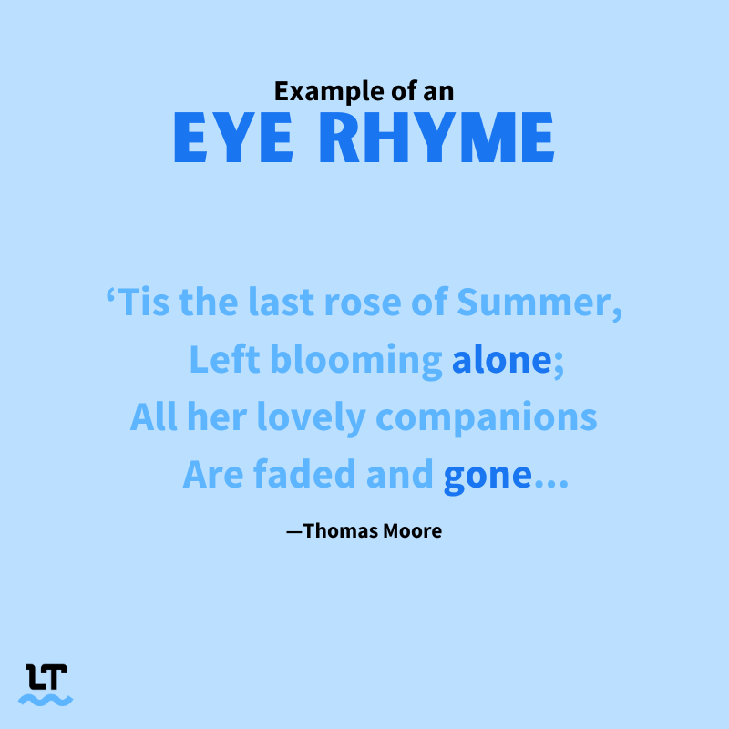 Graphic shows example of an eye rhyme: The Last Rose of Summer by Thomas Moore.