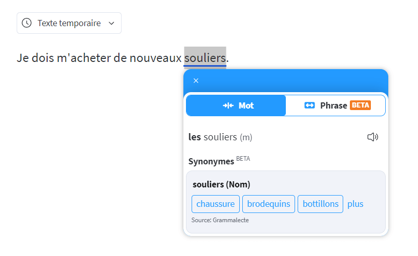 Recherche automatique de synonymes sur l’Éditeur de LanguageTool.