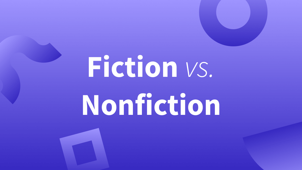 White text over purple background reads "Fiction vs Nonfiction." 