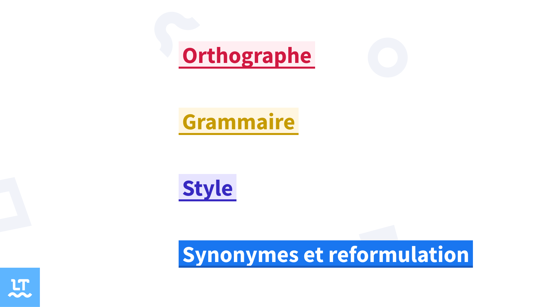 Codes couleurs de correction utilisés sur le correcteur intelligent LanguageTool