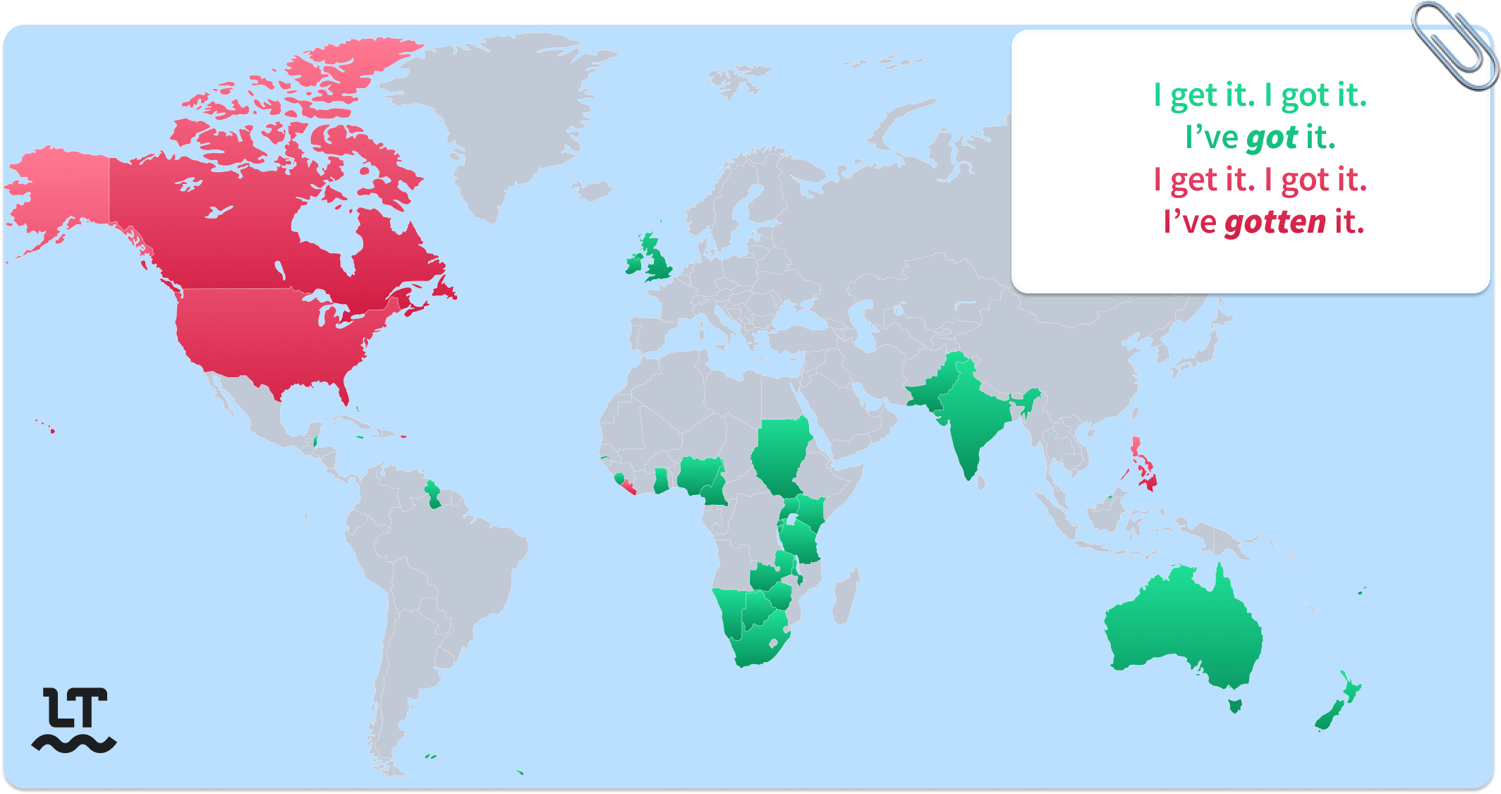 Map of get got gotten usage.