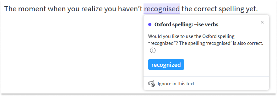 Visualizing the Oxford spelling: recognise vs. recognize