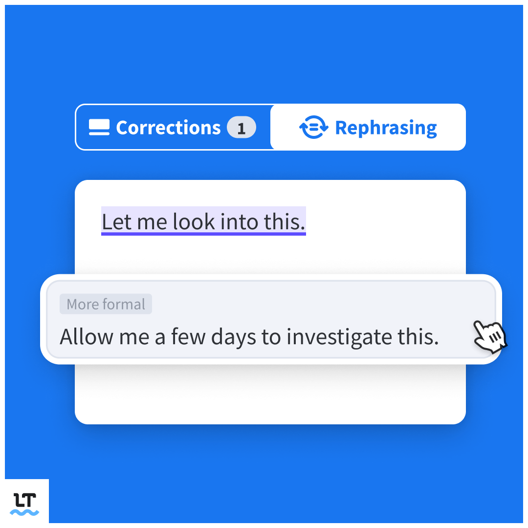 Screenshot of AI-based rewriting provided by LanguageTool.