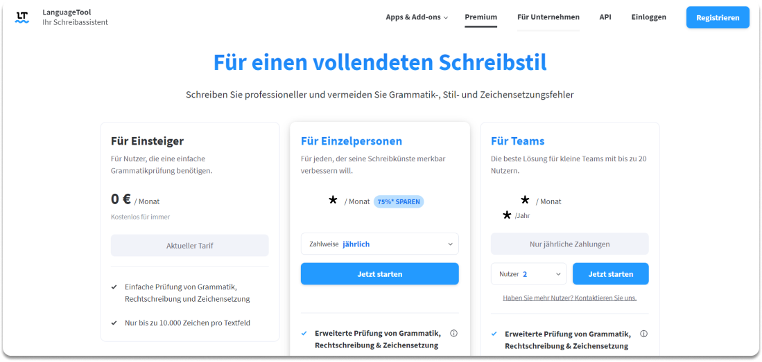 Neben der kostenfreien Basisversion gibt es zwei Preise für Premiumuser.