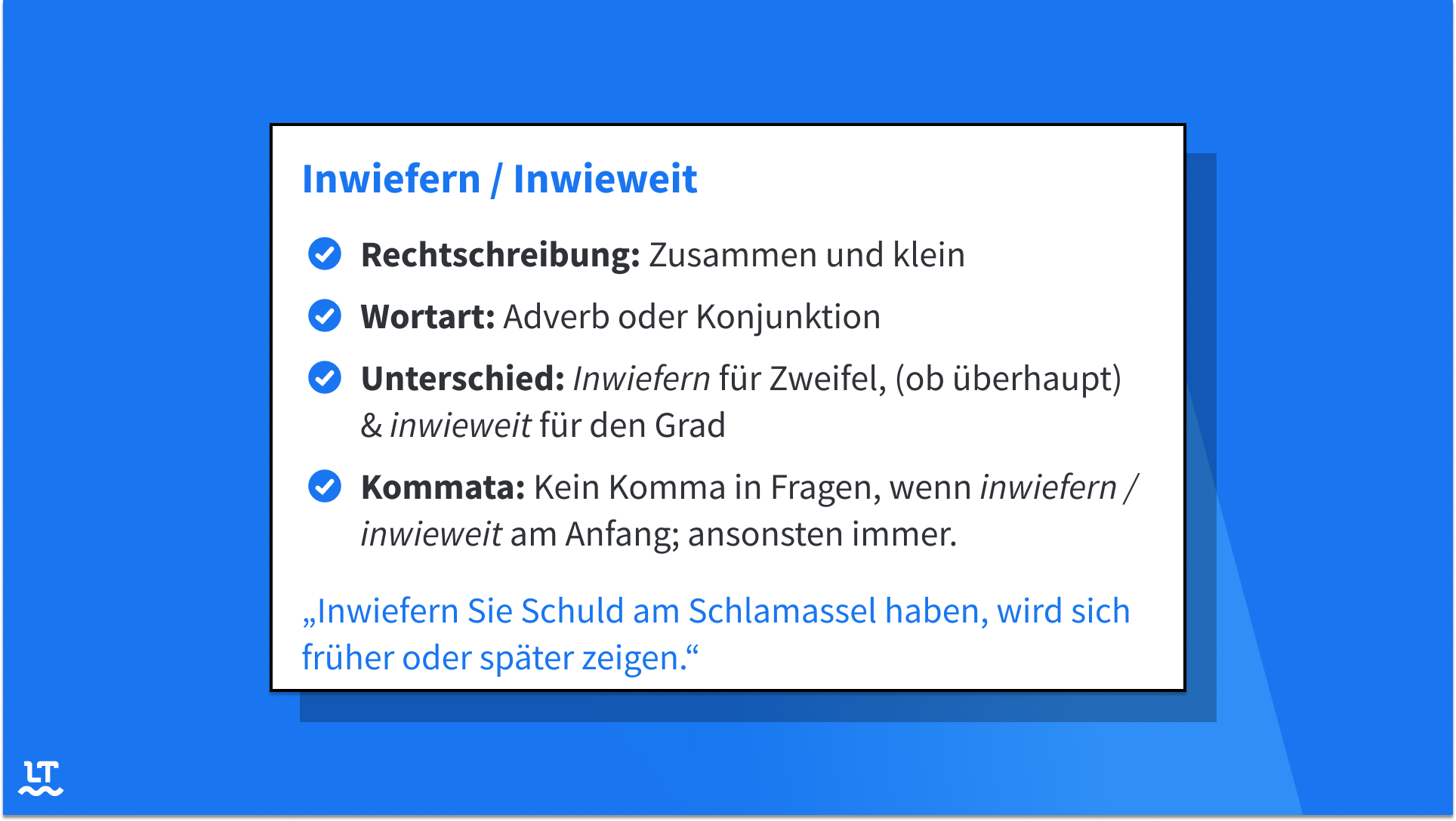 Inwieweit und inwiefern zeigen Schwierigkeiten in der Rechtschreibung, Wortartenbestimmung, Bedeutung und Kommasetzung.