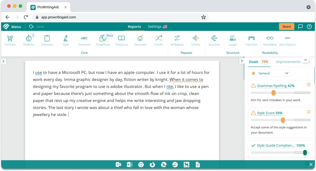 Screenshot 2: Example text of ProWritngAid. 