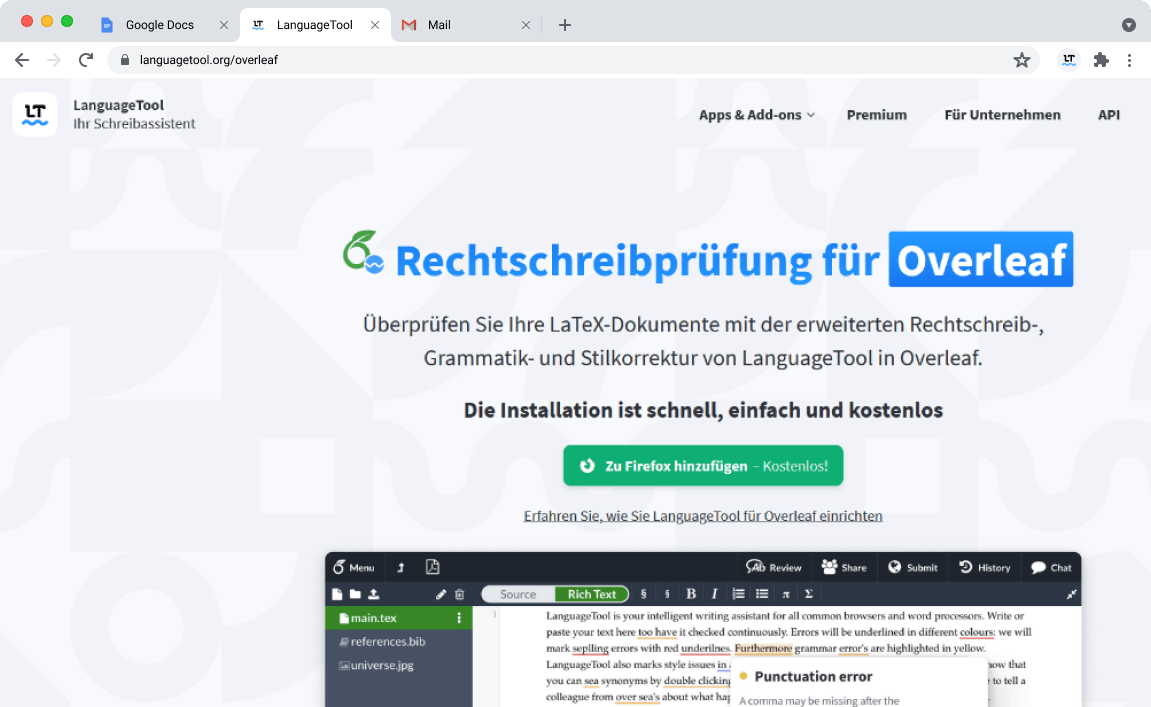 Hier können Sie das Plug-in für Overleaf herunterladen. 