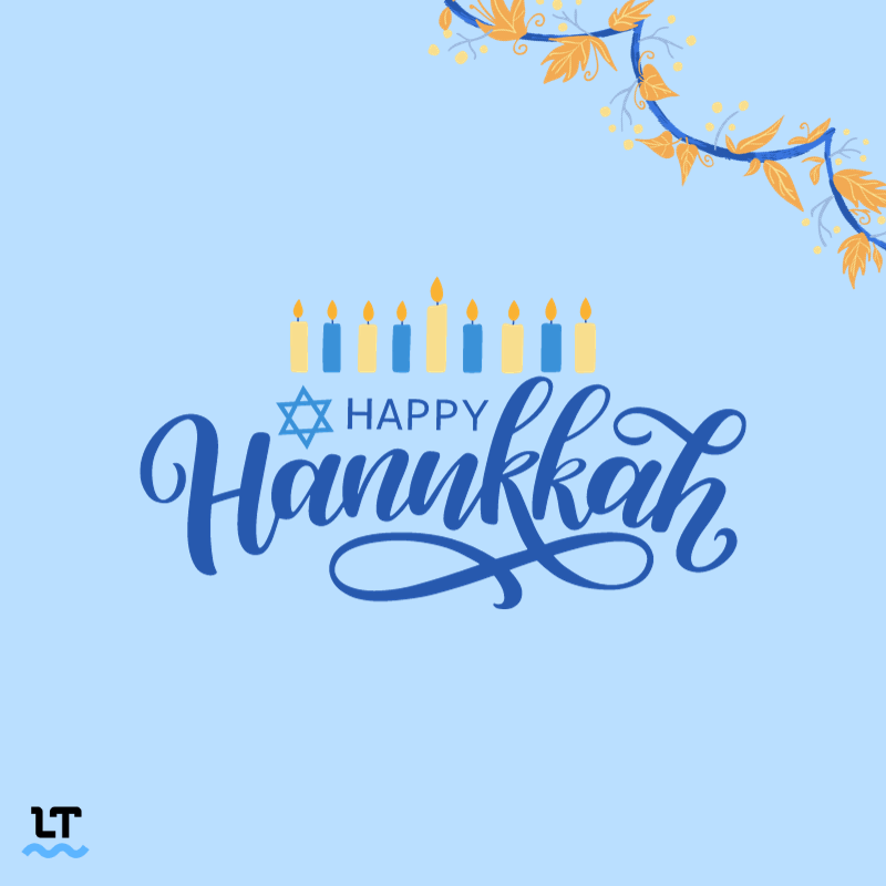 Graphic shows illustration that reads "Happy Hanukkah."