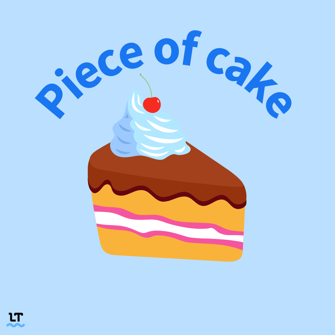 Graphic shows a piece of cake with the words "piece of cake" over it. 