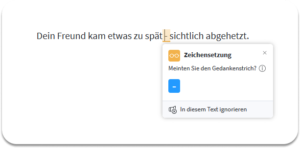 Screenshot 2: Bindestrich statt Gedankenstrich (Zeichensetzung) 