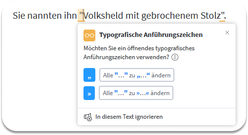 Screenshot 3: Deutsche/ Schweizer Anführungsstriche sttat die gerade Schreibmaschinenzeichen