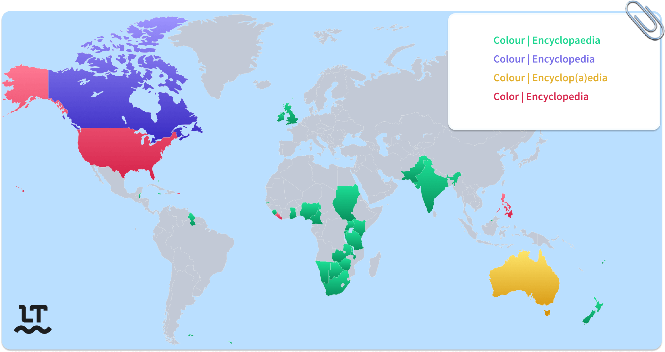 Colour or color around the globe?