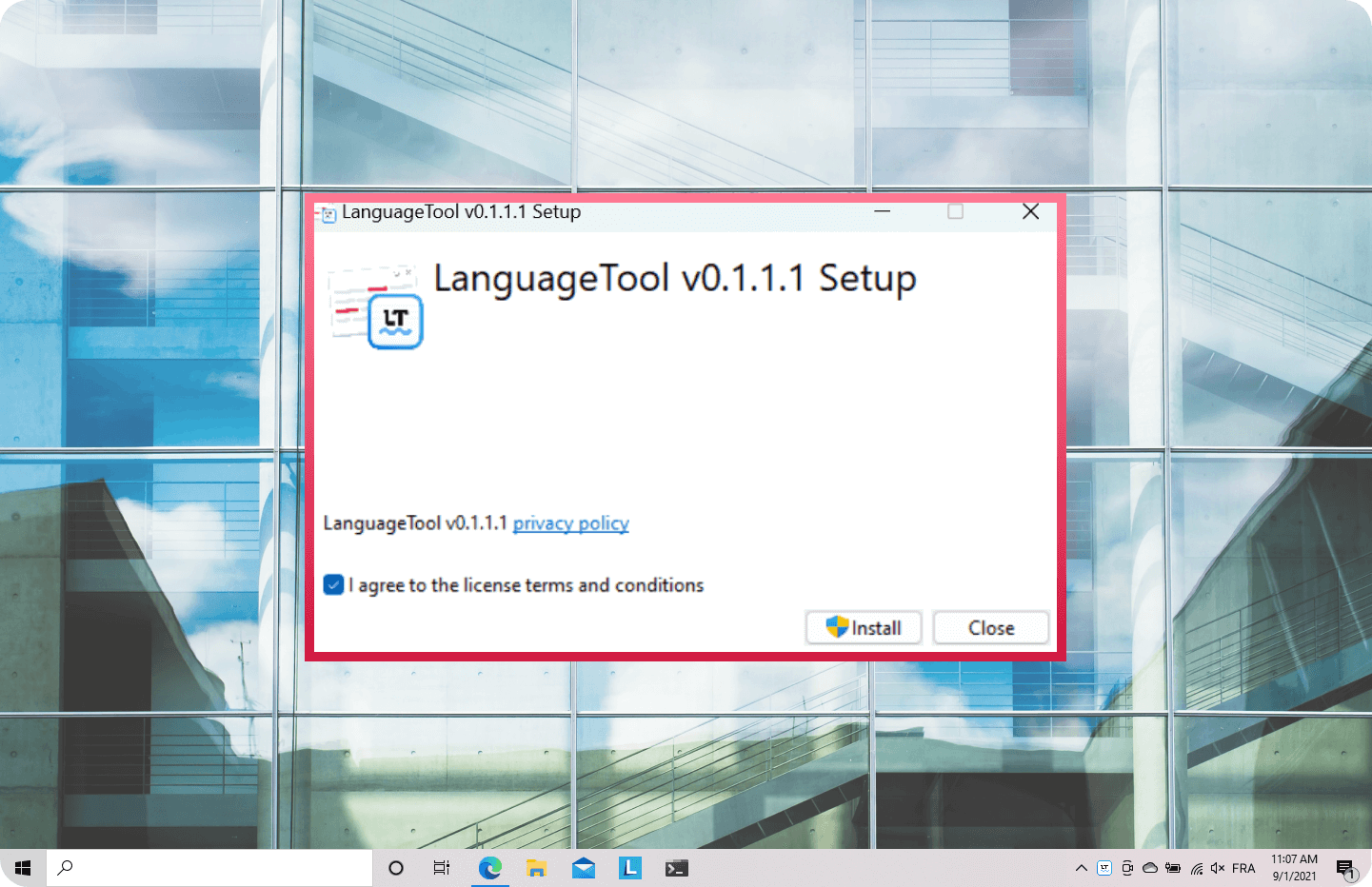 Étapes d’installation de l'application LanguageTool Windows.