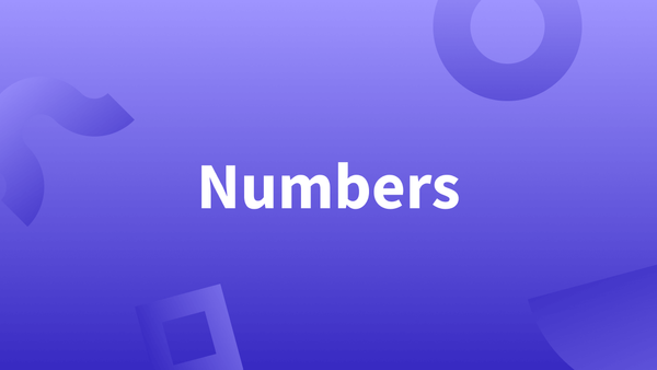 White text over purple background reads "numbers." (Writing numbers/Use numbers or words/ when to spell out numbers)