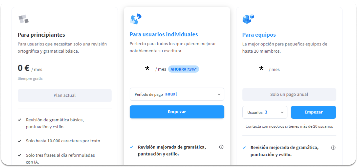 Precio cuentas LanguageTool.