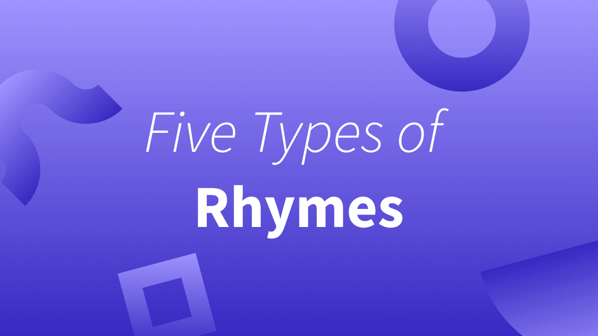 White text over purple background reads "Five Types of Rhymes."