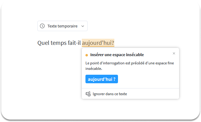 Capture d’écran d'un type d'erreur mis en évidence par LanguageTool