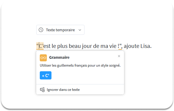 Capture d’écran d'une suggestion d’amélioration par LanguageTool