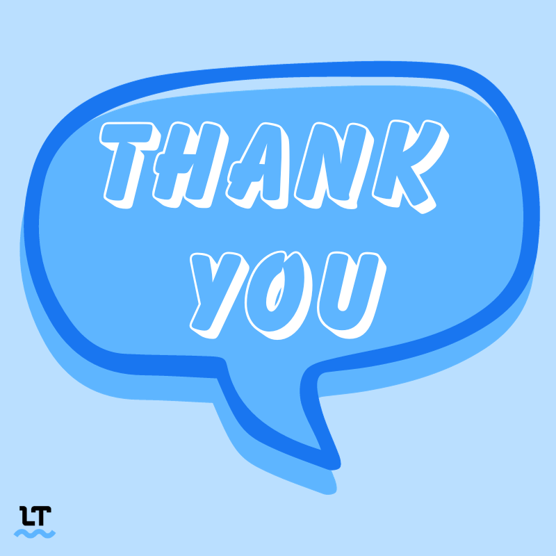 Speech bubble reads "Thank you"