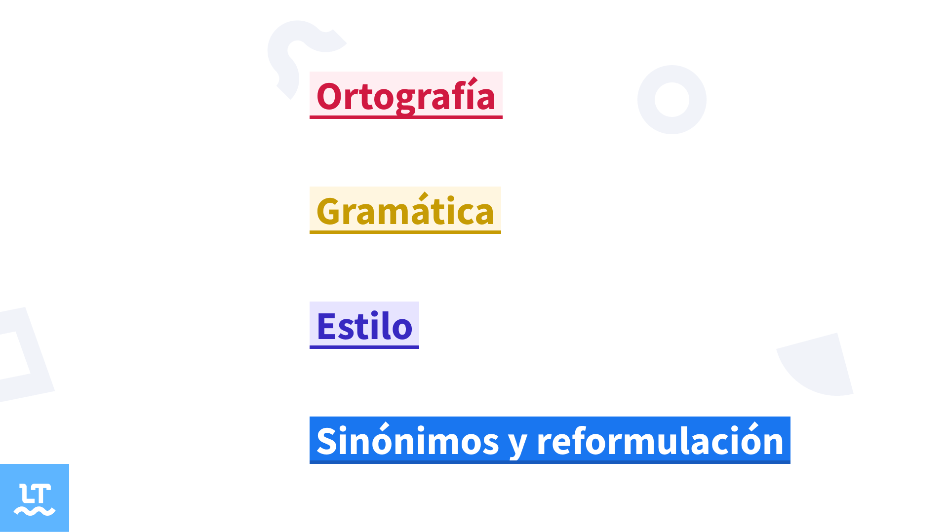 Las correcciones de LanguageTool se dividen por colores.