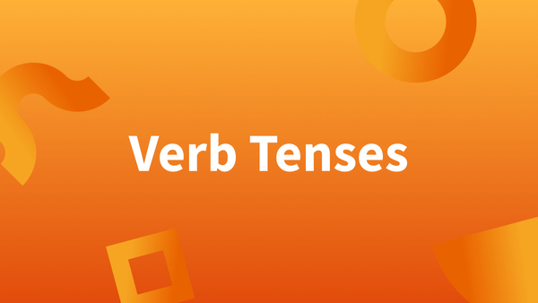 White text over orange background reads "Verb tenses."