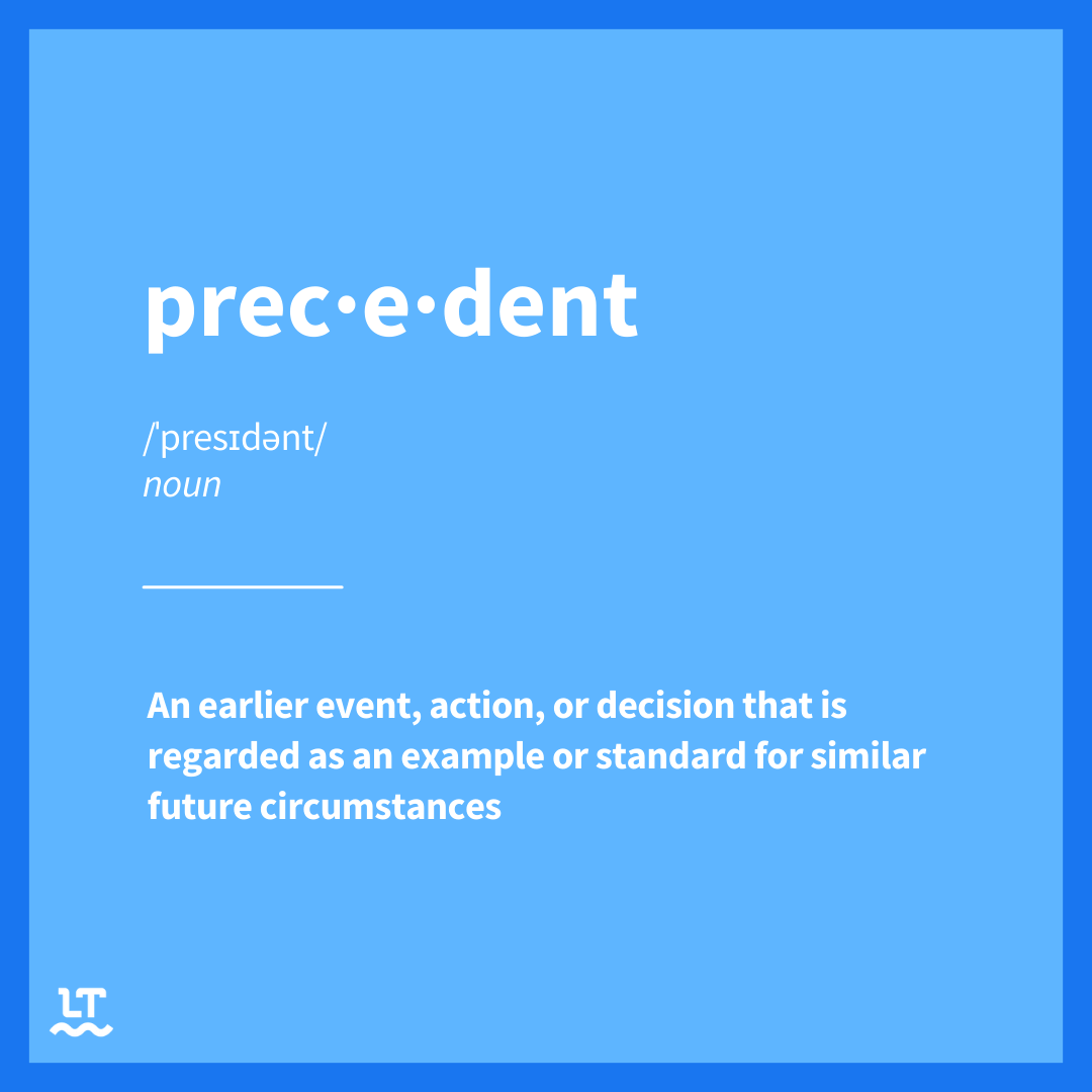 Image shows phonetic spelling of "precedent" as well as its definition.