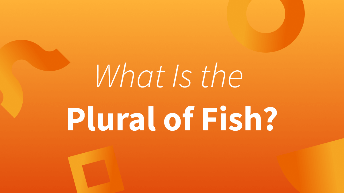 White text over orange background reads What is the plural of fish?