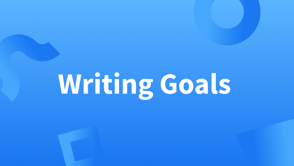 White text over blue background reads "Writing Goals."